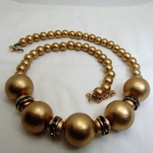Gold Wooden Chunky Statement Necklace